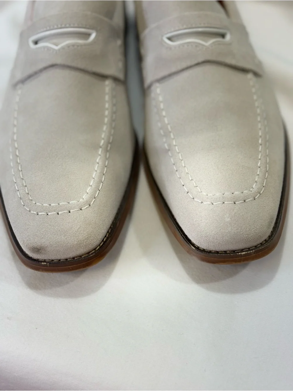 Stacy Adams Light Cream Suede Penny Loafers SZ 9.5 $159